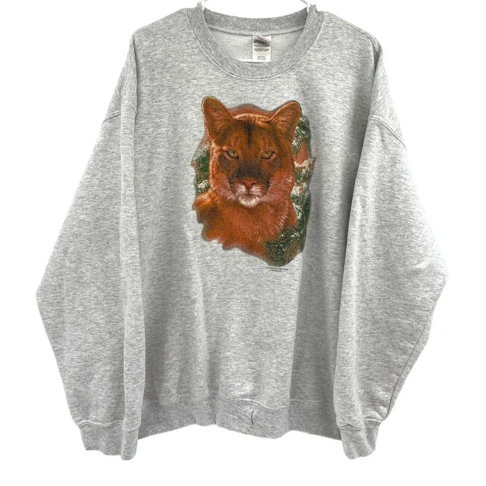 Vintage Lee Kromschroeder Cat Cougar Sweatshirt XL Wild Wings Wildlife Gildan